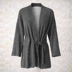 Eileen Fisher Organic Linen Cotton Wrap Cardigan Sweater Gray Open Front Tie S/P